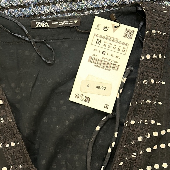 NWT ZARA Black White POLKA DOT PRINT DRESS Short Sleeve V NECK - Picture 3 of 5